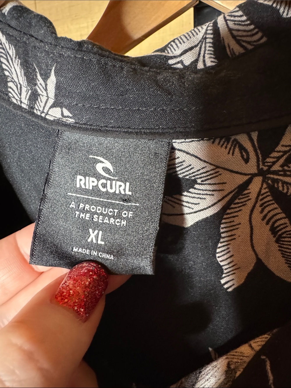 Rip Curl Fun Times Palm Print Button-Up Shirt XL Black Gray Viscose Camp Collar - Picture 5 of 9